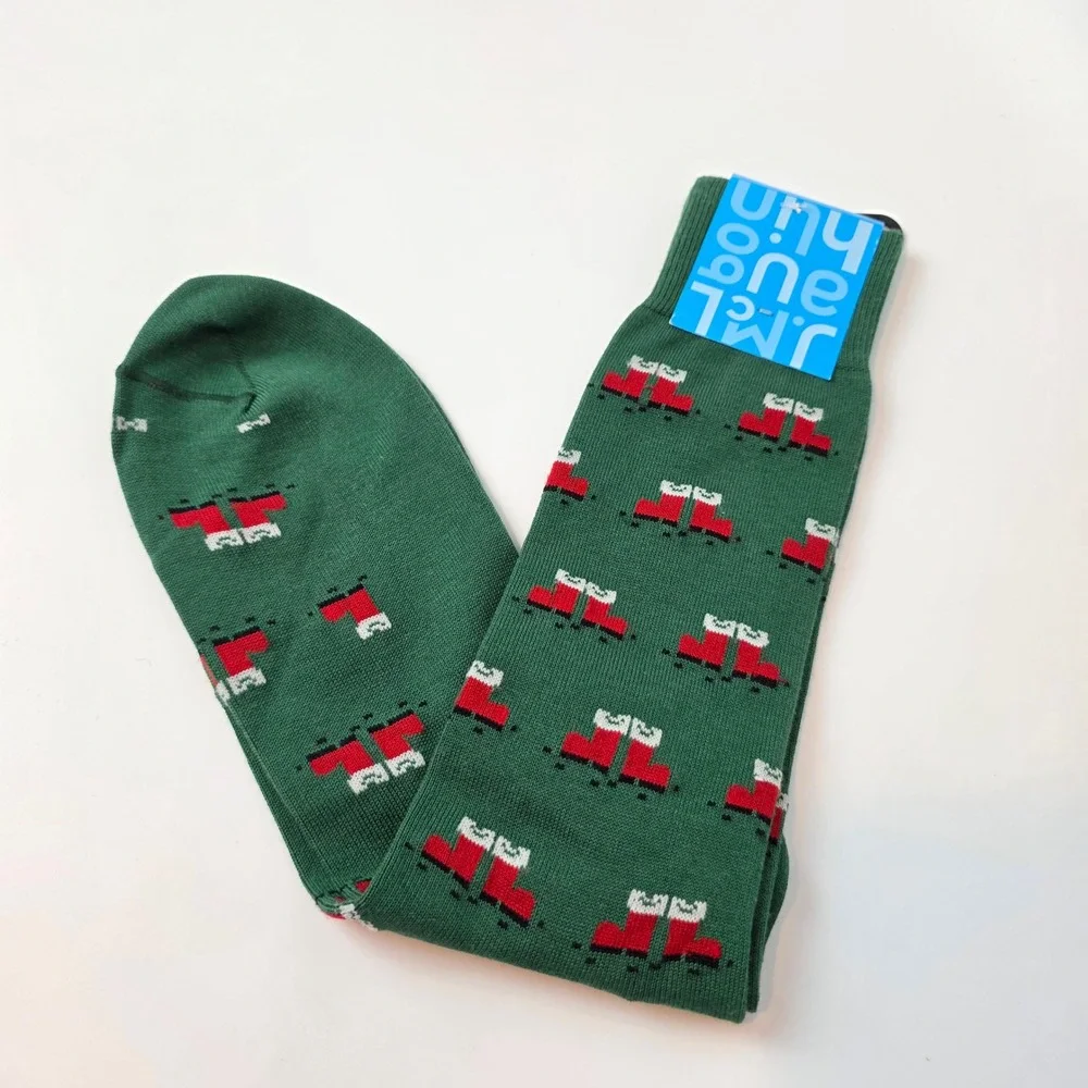 J‎ M CLaughlin Men Santa Boots Green Pima Cotton One Size Socks NWT